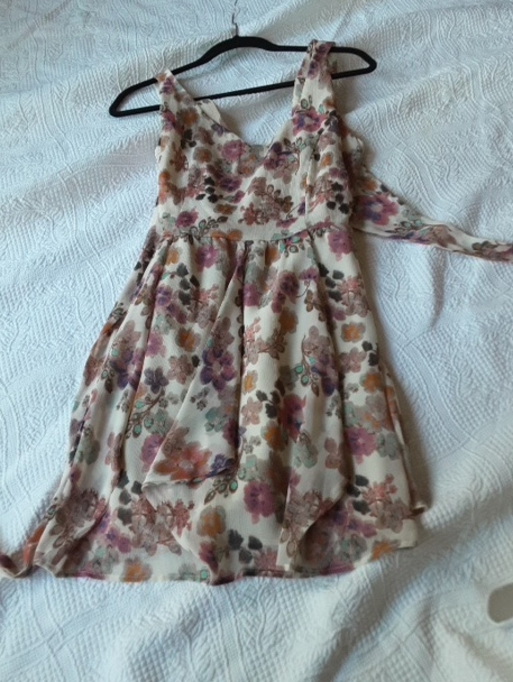 American Rag Cream Dress with Pink, Brown and Green Floral Print